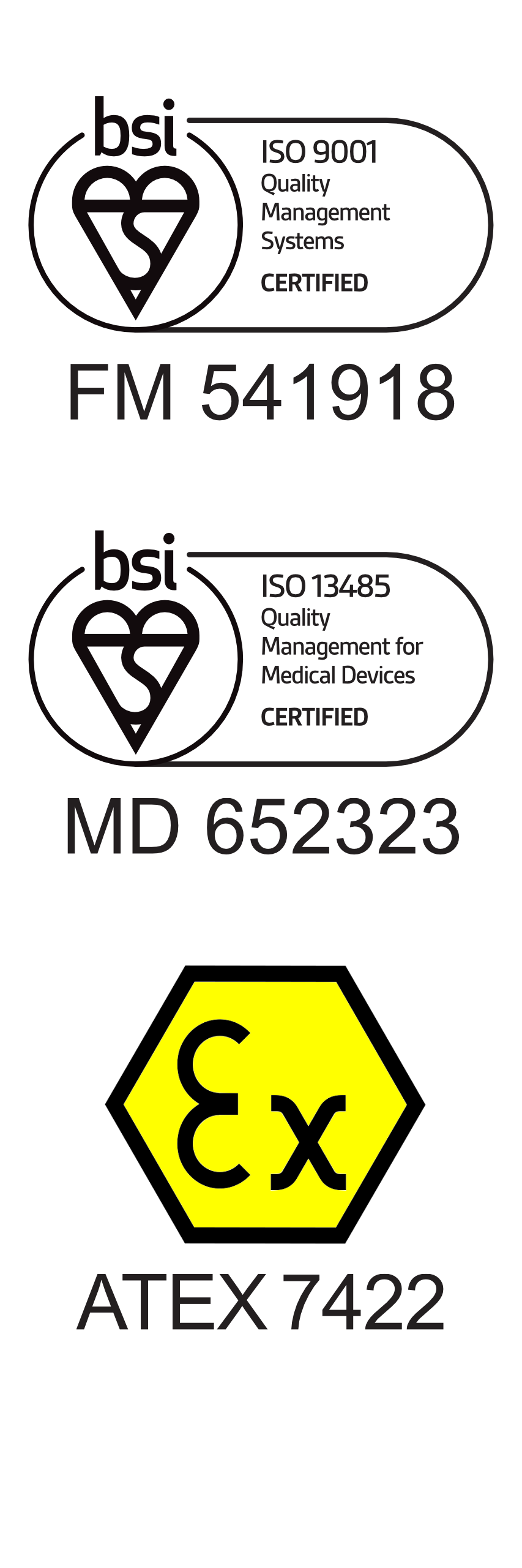 ISO 19001, ISO 13485, ATEX ISO 19001, ISO 13485, ATEX